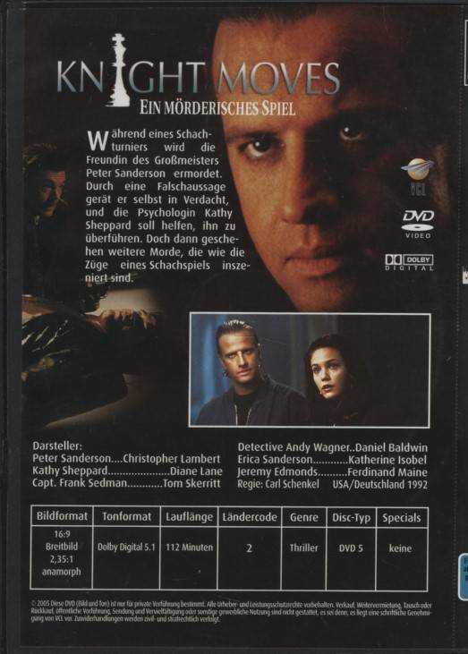 KNIGHT MOVES - EIN MÖRDERISCHES SPIEL - Christopher Lambert Diane Lane - Schach Thriller