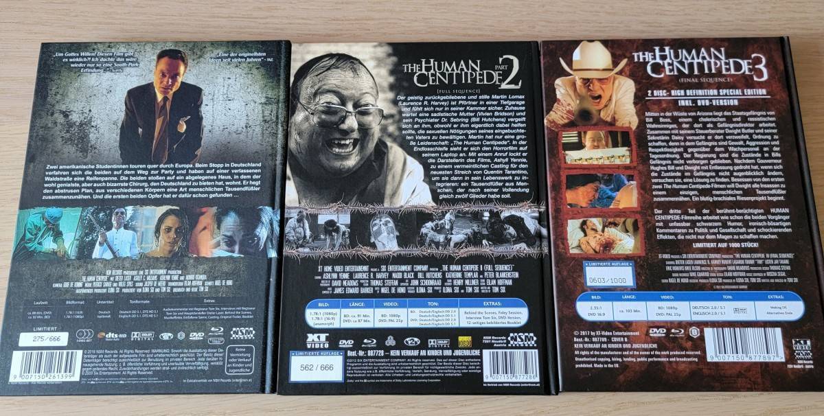 The Human Centipede 1-3 jeweils im Mediabook Uncut/Unrated 