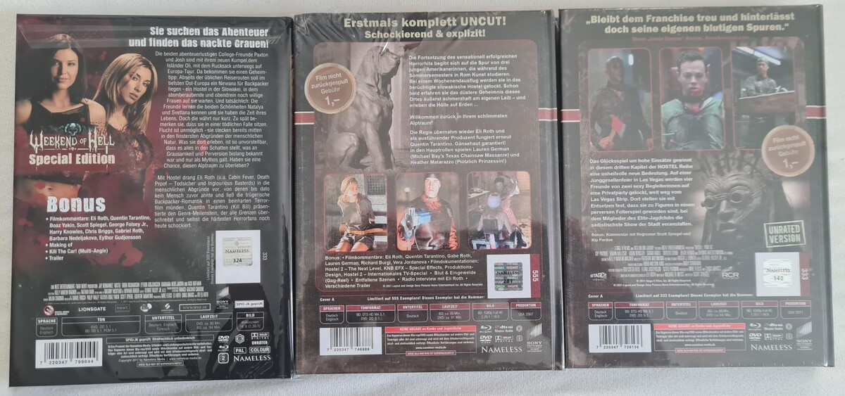 Original Hostel 1 - 3 Nameless Mediabooks ( uncut ) OOP