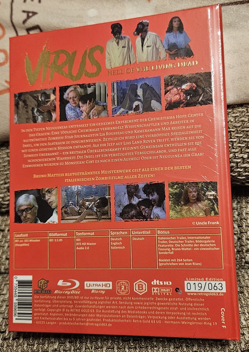 VIRUS Hölle der lebenden Toten - Mega UHD Mediabook lim. 63 Stück Cover F - Retro Gold OVP 