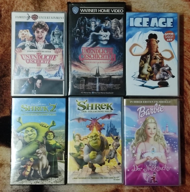 VHS - Sammlung - Shrek 1+2 - Unendliche Geschichte 2+3 - Ice Age - Barbie der Nussknacker 
