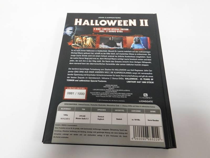 Halloween 2 II 4 Disc Mediabook Uncut limited Edition 0881/1000 ca 104min incl 2 Bonus DVDs 