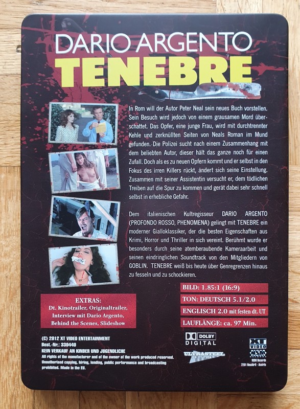 Tenebre Tenebrae Lim.Ultrasteel 3D Cover UNCUT Edition Dario Argento (DVD-RC-2 ) 