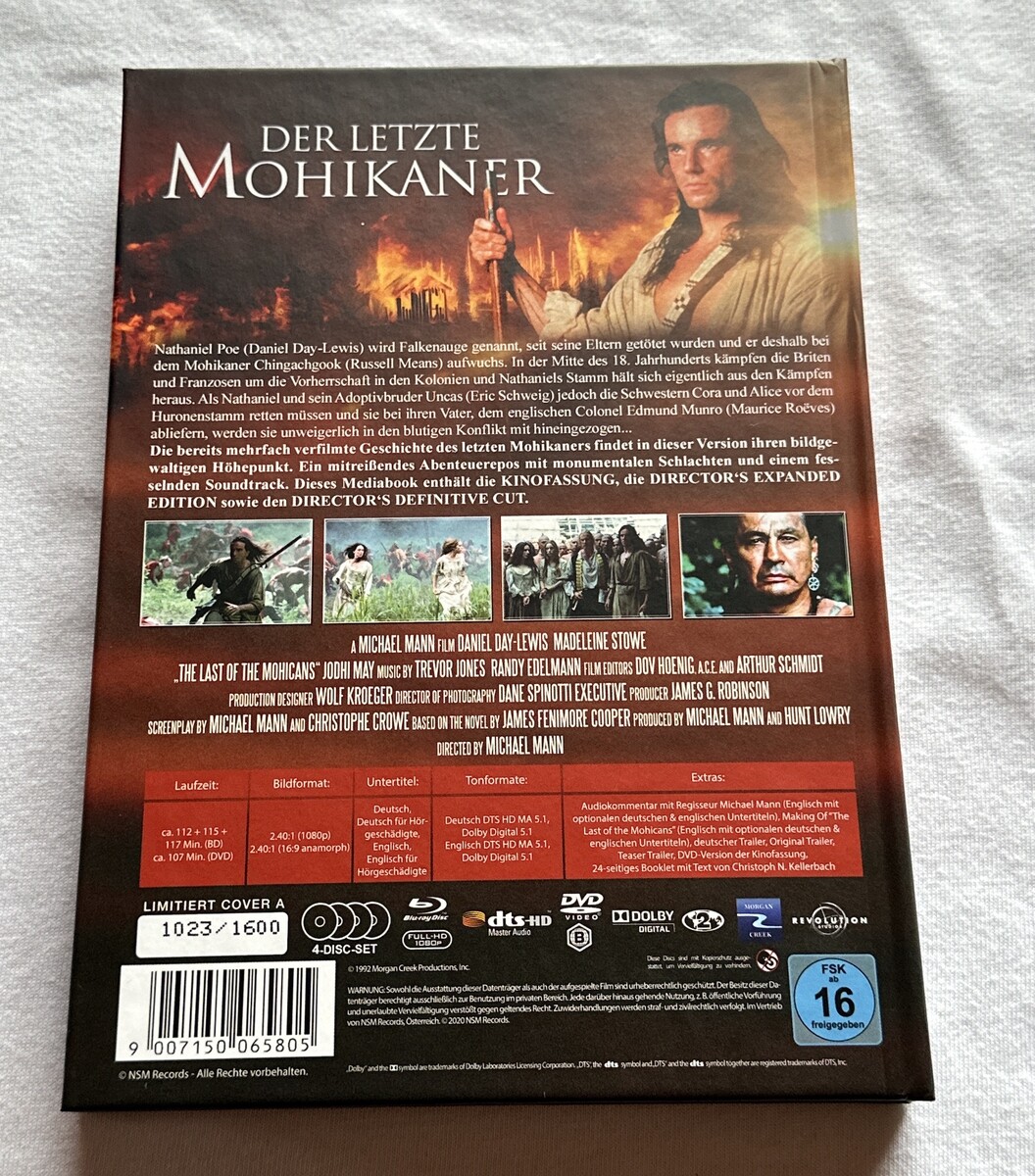 Blu-ray * DER LETZTE MOHIKANER (1992) * Michael Mann * Mediabook