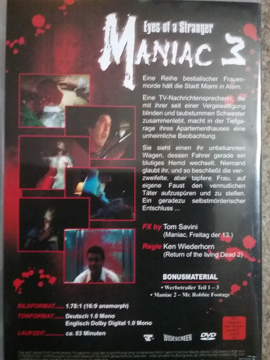 DVD Maniac 3 Eye of a Stranger Mega Rar OOP Tom Savini 