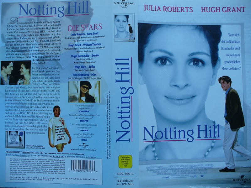Notting Hill ...  Julia Roberts, Hugh Grant ...  VHS 