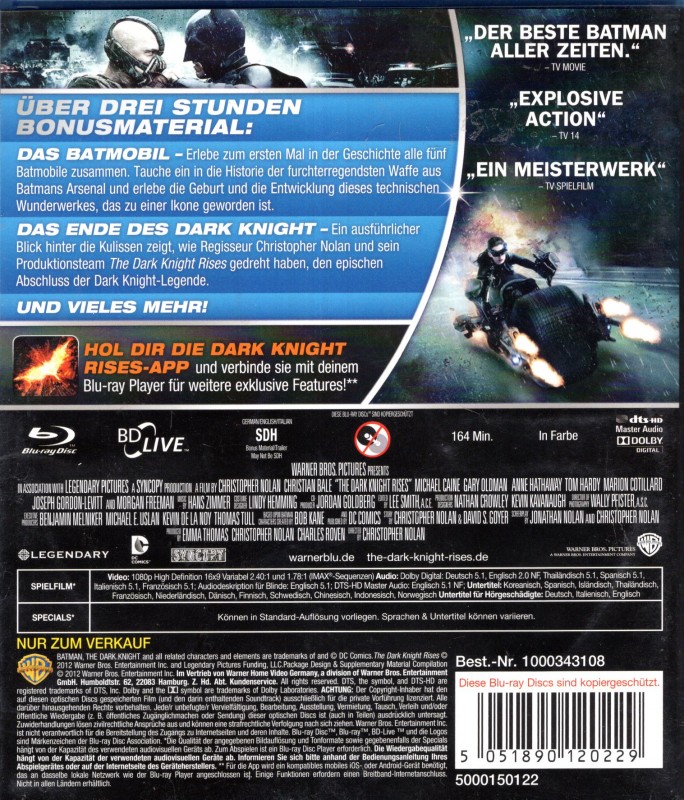 Batman THE DARK KNIGHT RISES Blu-ray DC Christian Bale 