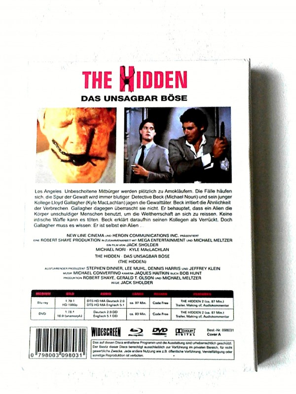 THE HIDDEN 1+2(DOUBLE EDITION,1987)LIM.MEDIABOOK A  UNCUT 