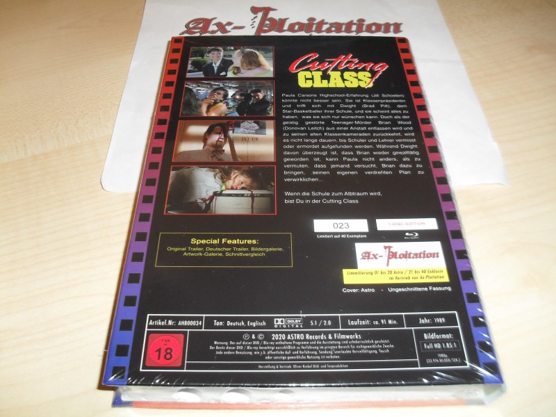 Ax-ploitation exklusiv: Cutting Class - Große Hartbox - Limitiert 23/40 Blu Ray OVP  Brad Pitt Slasher 